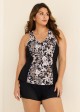 White Floral Zipper Curvy Swimwear Bathing Suits Tankini Top