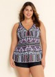 Charming Plus Size Ethnic Print V-neck Tankini Top