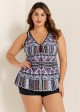 Charming Plus Size Ethnic Print V-neck Tankini Top
