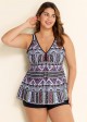 Charming Plus Size Ethnic Print V-neck Tankini Top