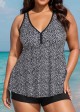 Curvy Black Polka Dot Print Modest Swimsuit And Swimwear Tankini Top