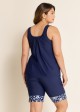 Plus Size Navy Graphic Print Round Neck Tankini Set