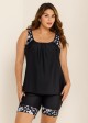 Plus Size Black Floral Print Round Neck Modest Tankini Set