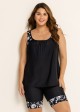 Plus Size Black Floral Print Round Neck Modest Tankini Set