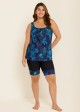 Curvy Blue Floral Modest And Sporty Swimsuit And Swimwear Tankini Set