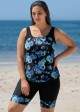 Plus Size Black Floral Scoop Neck Sleeveless Vintage Padded Curvy Swimsuit Tankini Set