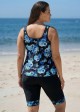 Plus Size Black Floral Scoop Neck Sleeveless Vintage Padded Curvy Swimsuit Tankini Set