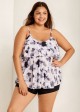 Plus Size Tie Dye Ruffle Hem Tankini Top