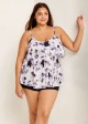 Plus Size Tie Dye Ruffle Hem Tankini Top