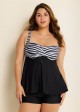 Classic Modest Black Stripe Twist Front Tankini Top