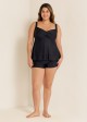 Black Twist Front Plus Size Modest Fashion Tankini Swimsuit Top