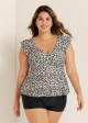Leopard Print V Neck Ruffle Sleeve Plus Size Women Tankini Top