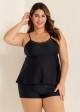 Black Cutout Edge Scoop Neck Plus Size Tankini Top