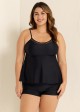 Black Cutout Edge Scoop Neck Plus Size Tankini Top