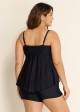 Black V Neck Ring Metal Ruched Front Tankini Top