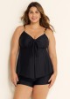 Black V Neck Ring Metal Ruched Front Tankini Top