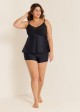 Black V-Neck Chest Mesh Plus Size Modest Fashion Tankini Swimsuit Top