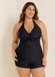 Black V Neck Waist Knot Plus Size Modest Fashion Tankini Swimsuit Top