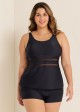 Black Scoop Neck Hollow Plus Size Modest Tankini Swimsuit Top