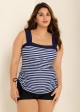 Navy Stripes Wide Straps Side Drawstring Two Piece Bathing Suits Tankini Top