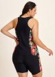 Curvy Black Tropical Floral Scoop Neck Flattering Women's Swimsuit Two Piece Tankini Set