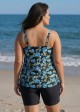 Green Floral Scoop Neck Sleeveless Modest Drawstring Curvy Women's Swimsuit Tankini Top