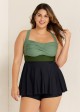 Green And Black Twist Front Patchwork Adjustable Straps Swimwear Tankini Top