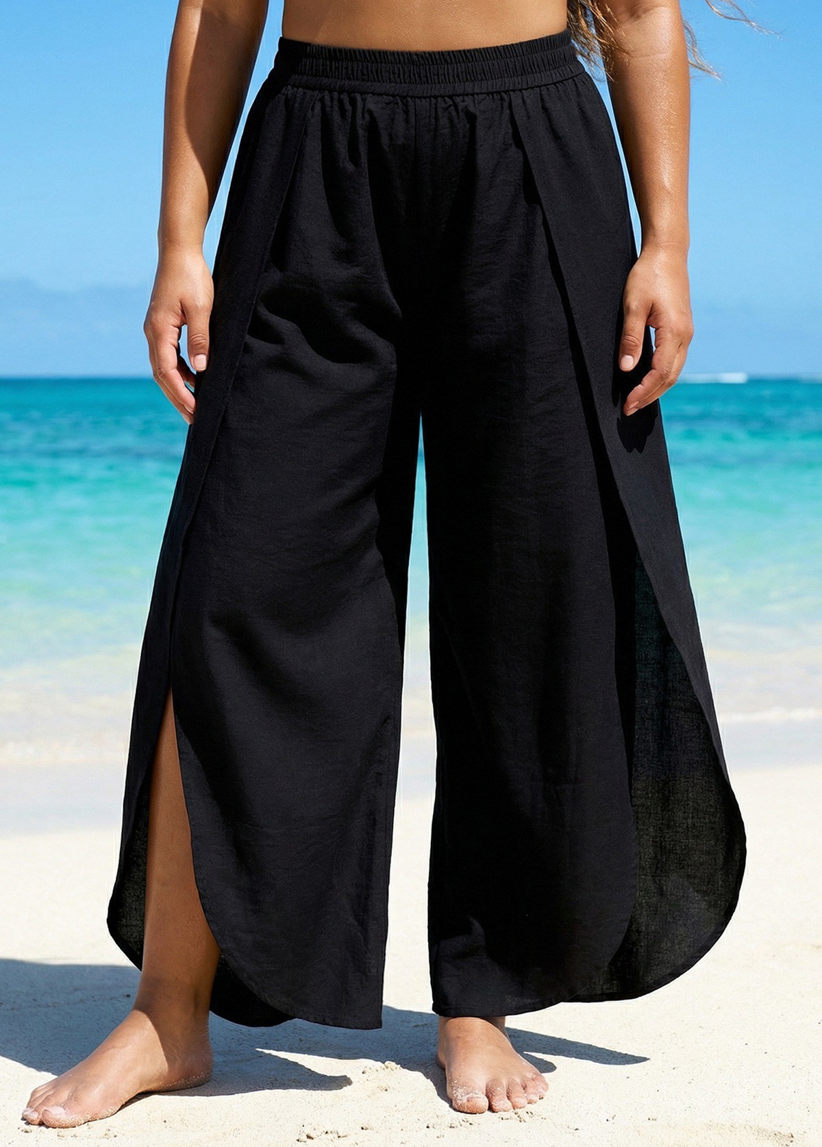 Black Through Side Split Curvy Swim Cover Ups Fly Away Pants