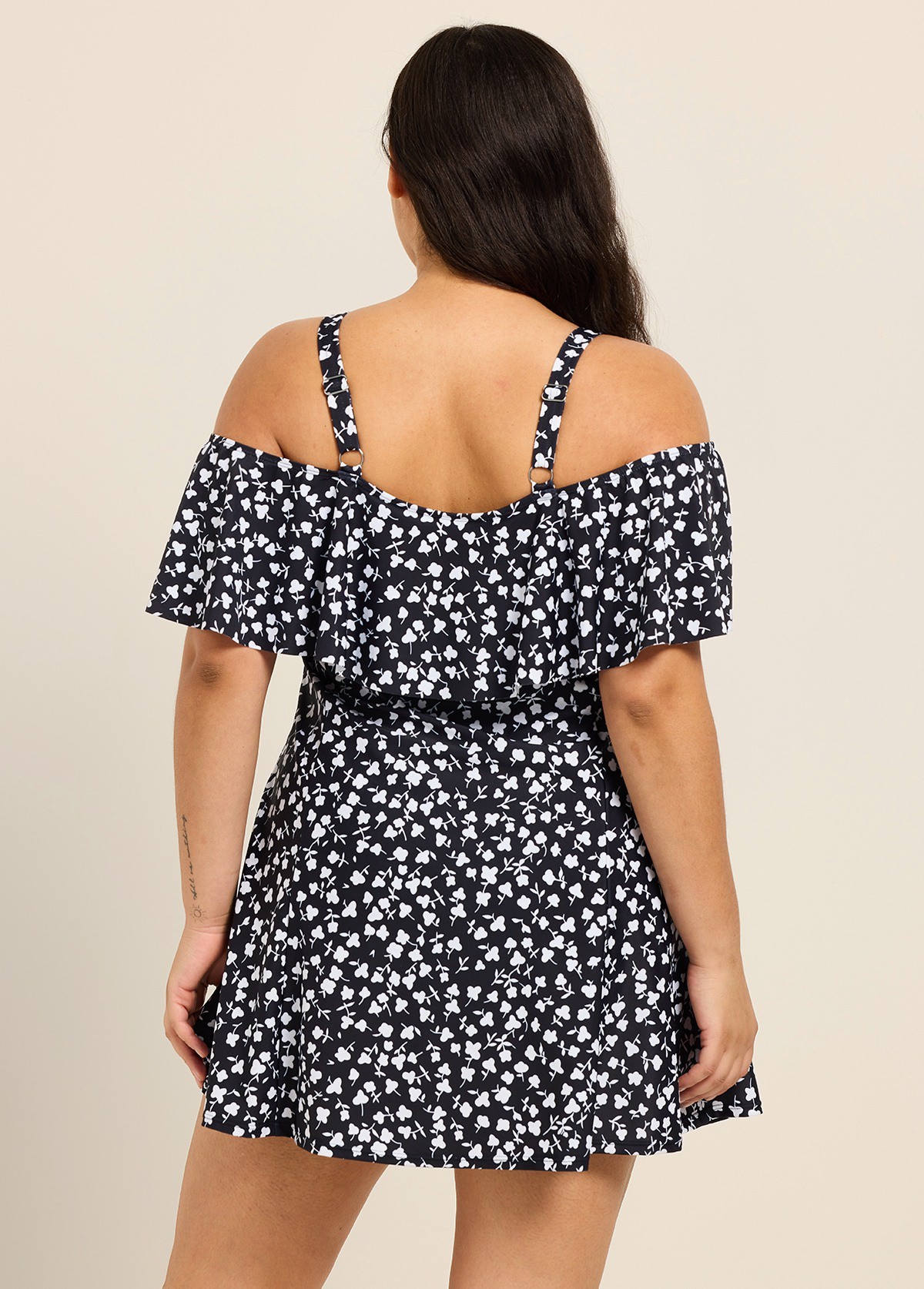 White Floral Off The Shoulder Modest Plus Size Women's Swimsuit One Piece Swimdress