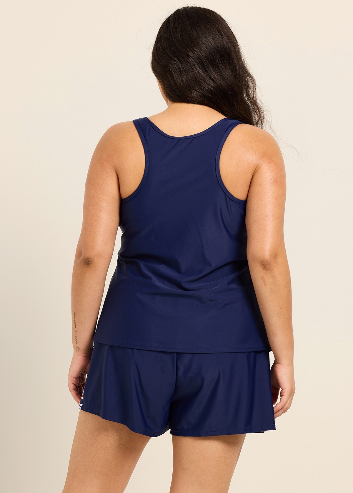 Navy Stripe Contrast Scoop Neck Flattering Curvy Swimsuit Two Piece Tankini Set