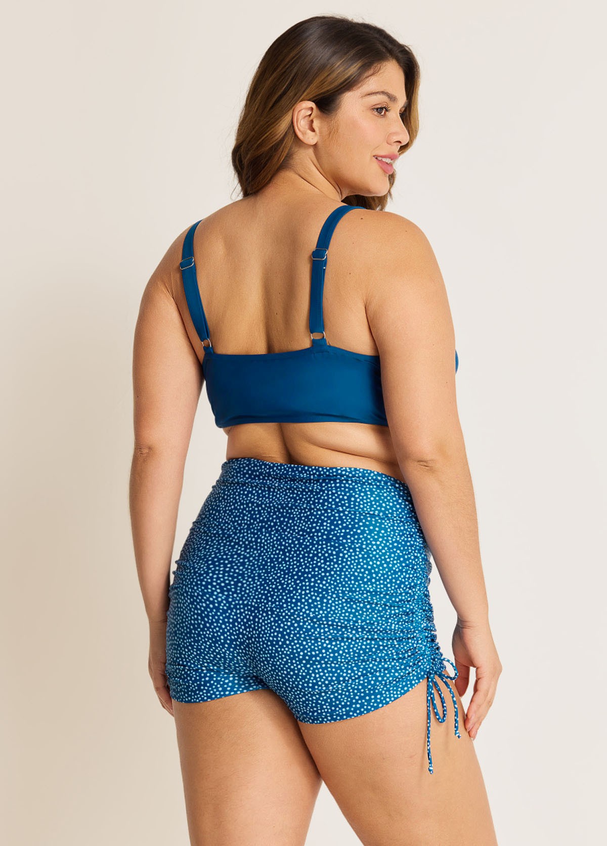 Deep Blue Twisted Front Fashion Plus Size Bikini Top