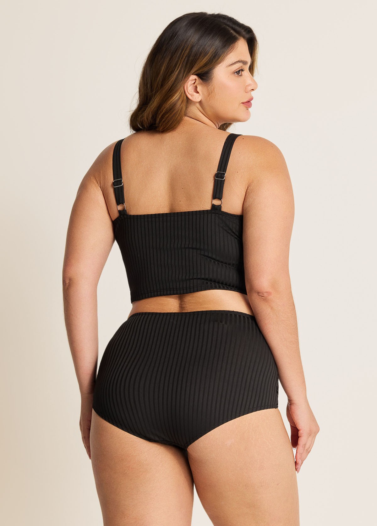 Black Puckered Halter Plus Size Modest Bikini Set