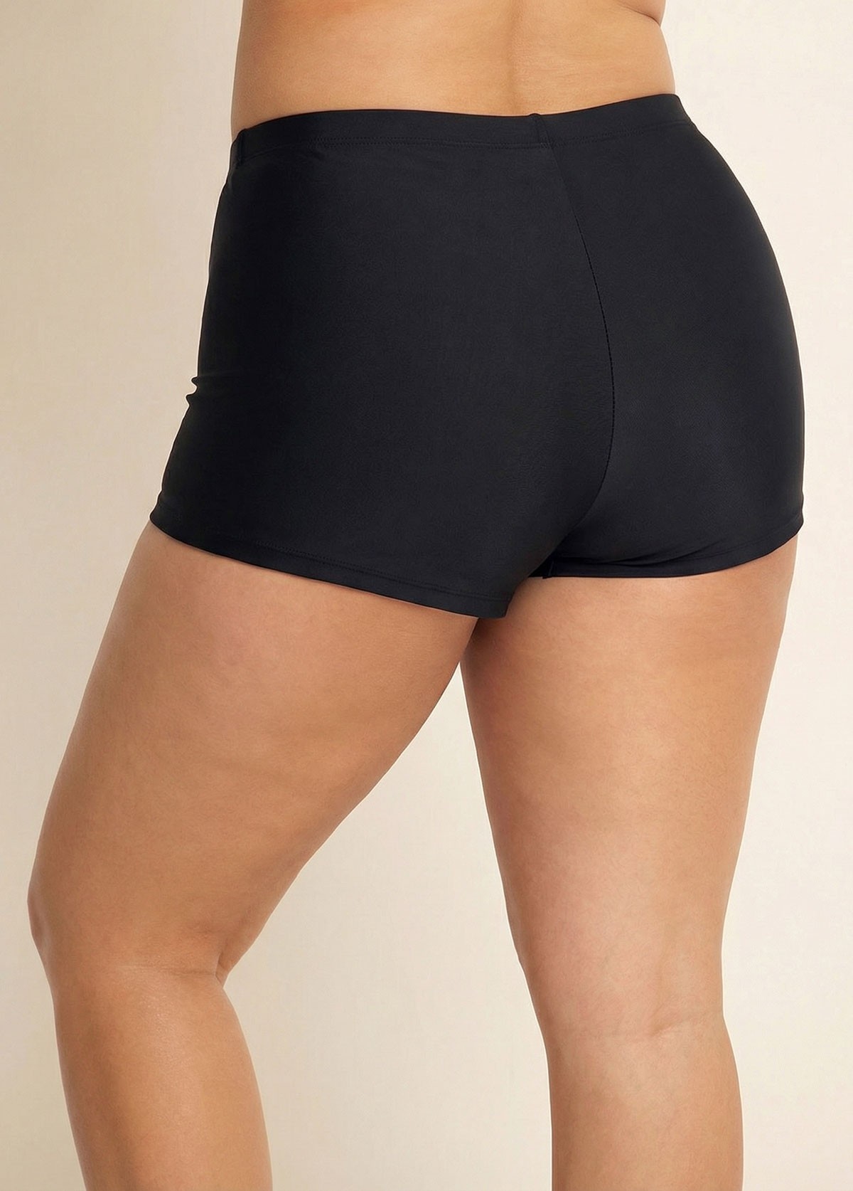 Black Full Leg Mid Waist Swim Beach Boy Short