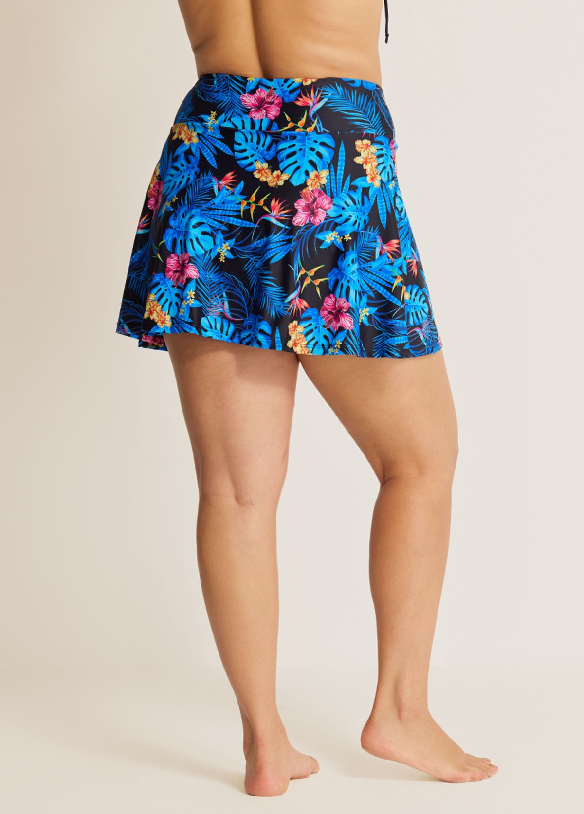 Blue Floral Print Flare With Skinny Swim Bottom