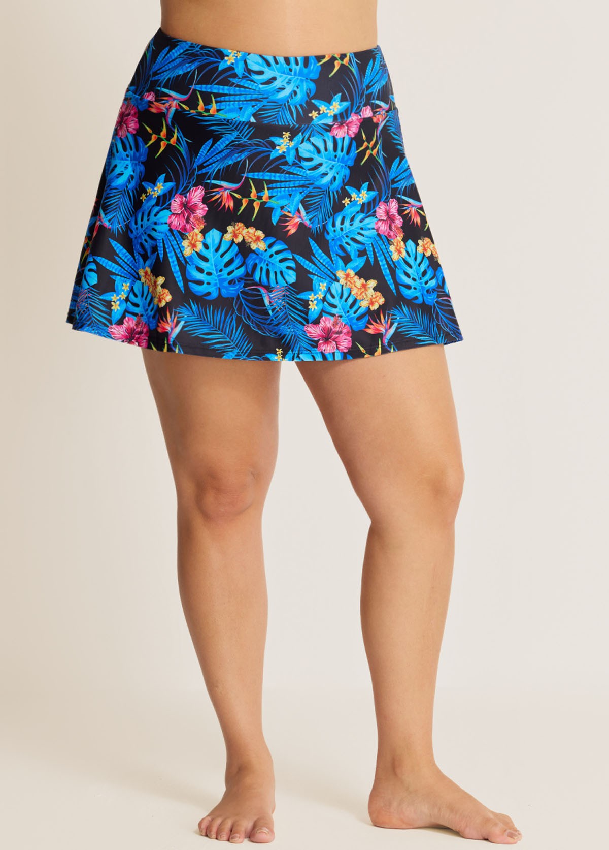 Blue Floral Print Flare With Skinny Swim Bottom