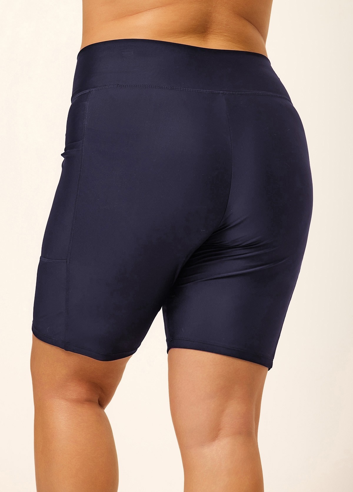 Plus Size Navy Blue  Sport Simple Swim Bottom