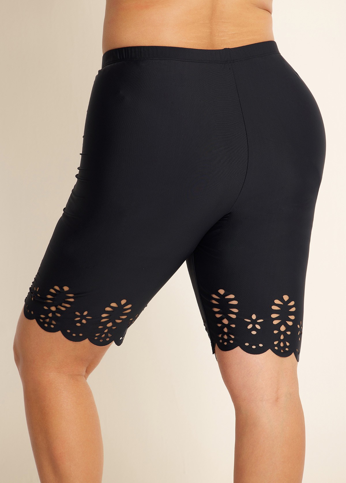 Curvy Women's Black Hollow Sport Simple Swim Short