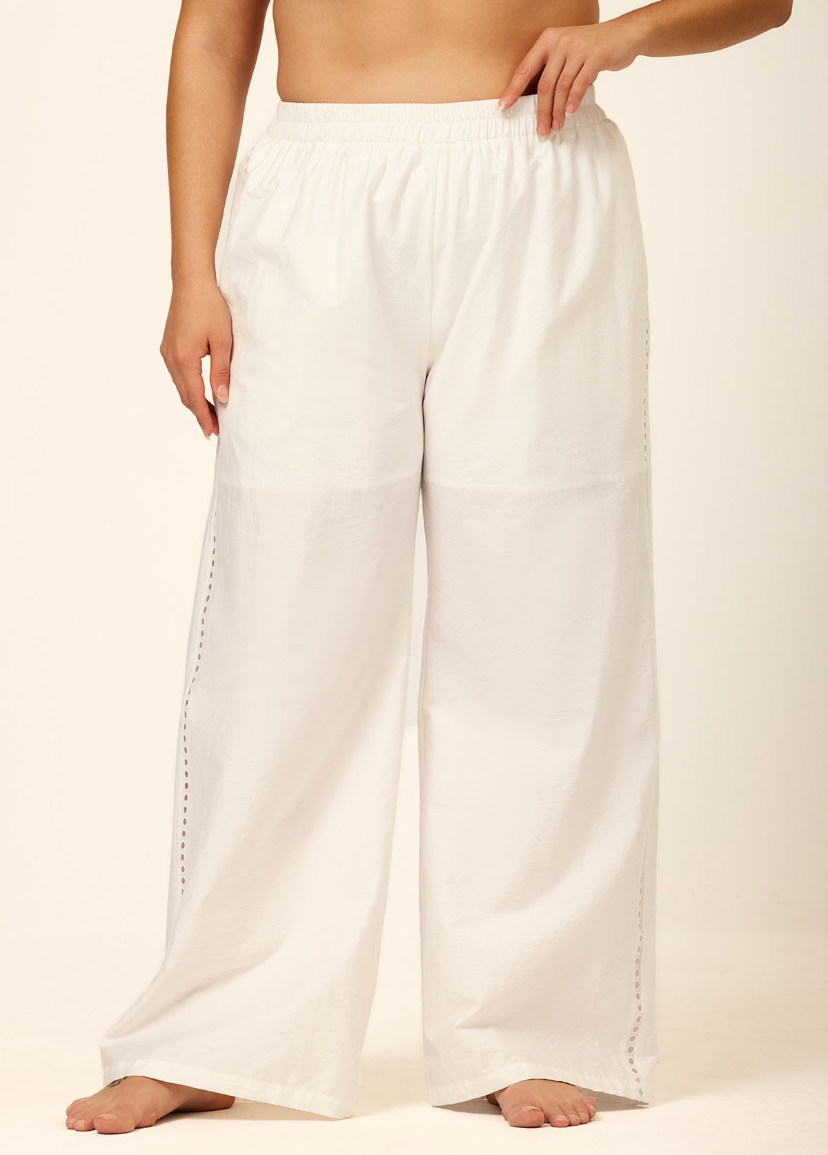 White Fashion Cutout Plus Size Modest Swimsuit Loose Cover Up Pants