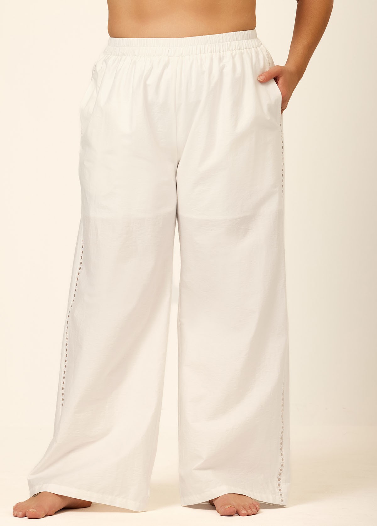 White Fashion Cutout Plus Size Modest Swimsuit Loose Cover Up Pants