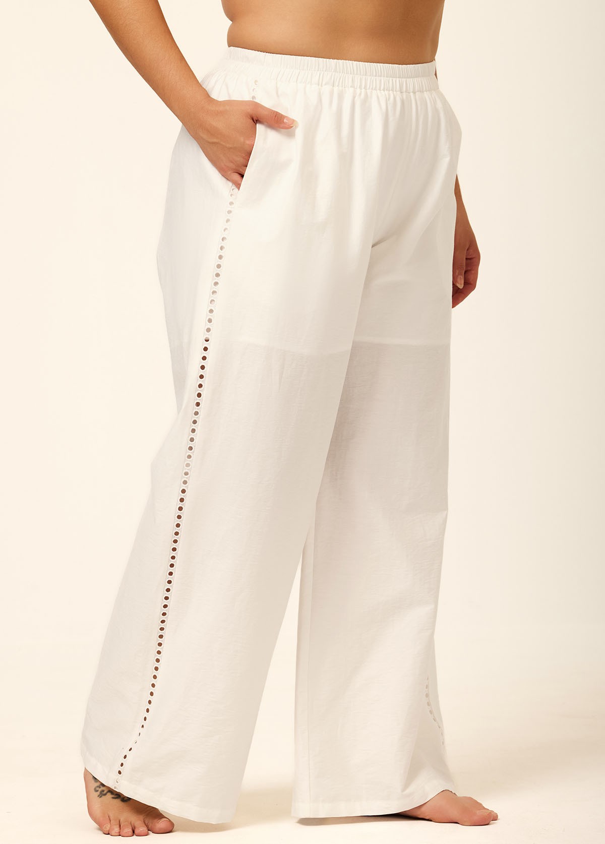White Fashion Cutout Plus Size Modest Swimsuit Loose Cover Up Pants