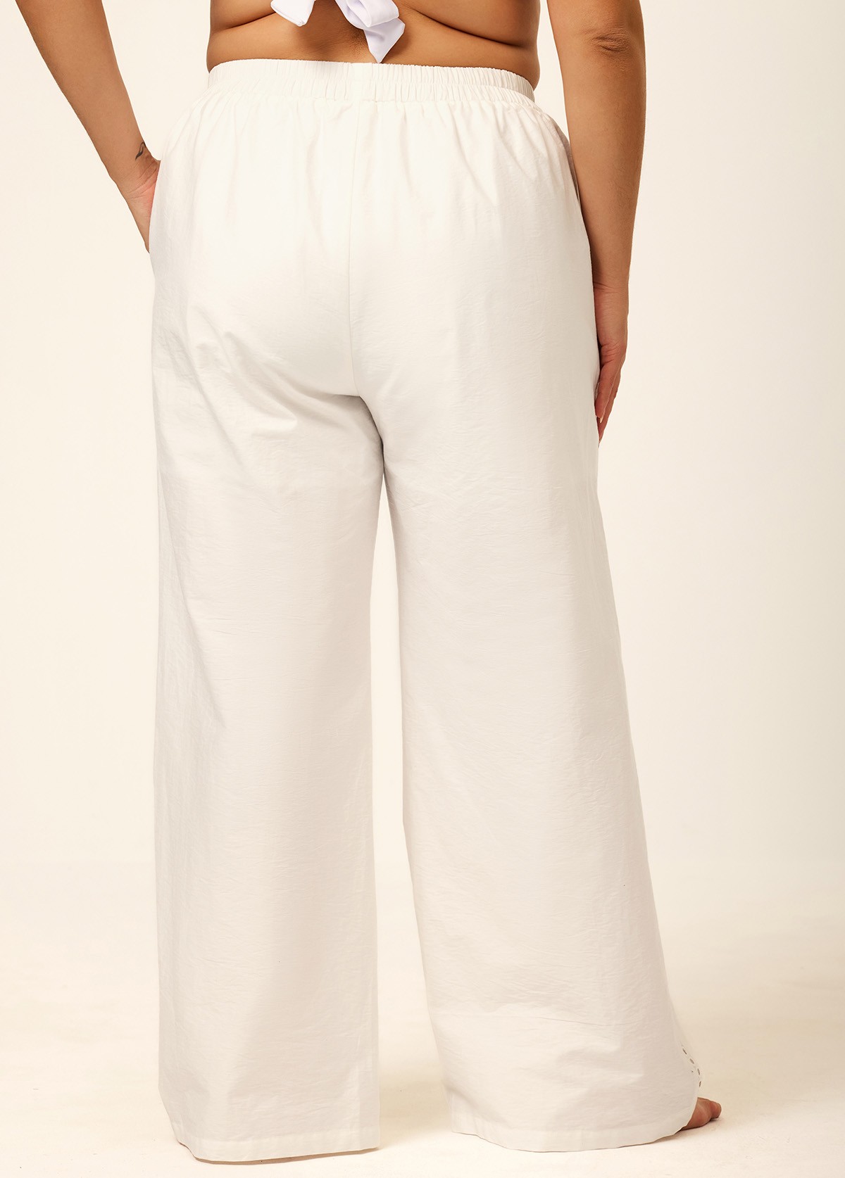 White Fashion Cutout Plus Size Modest Swimsuit Loose Cover Up Pants