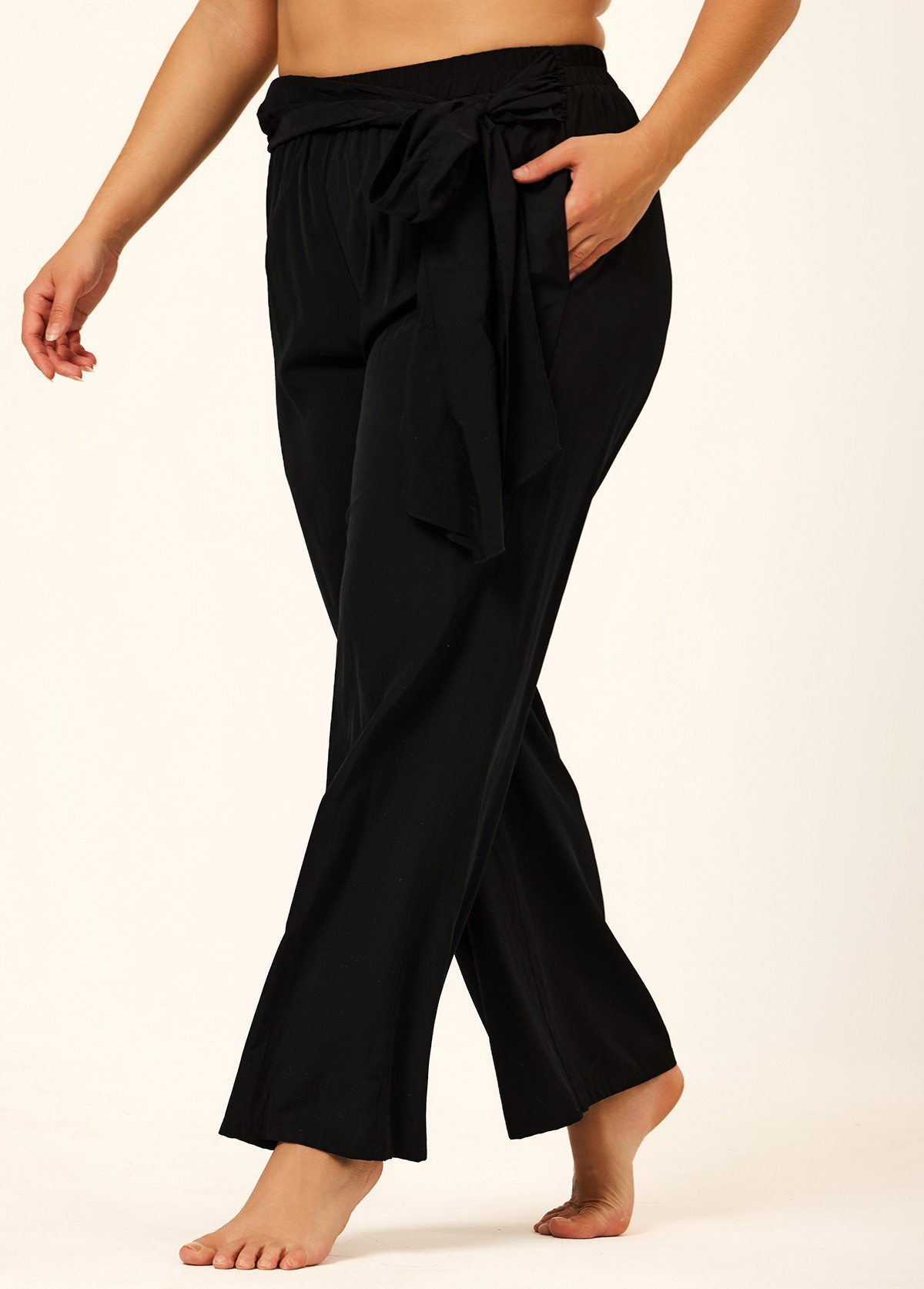 Black Knotted Plus Size Modest Fashion Loose Cover Up Swimsuit Pants