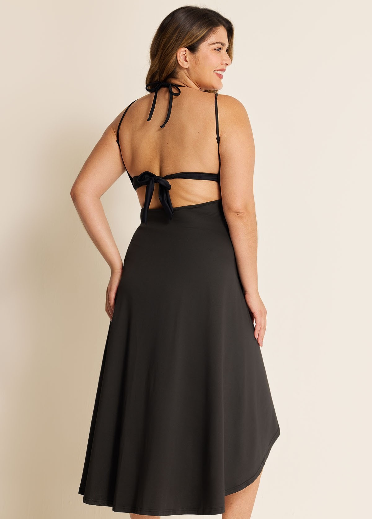 Black V-Neck Backless Spaghetti Strap Long Cover Up