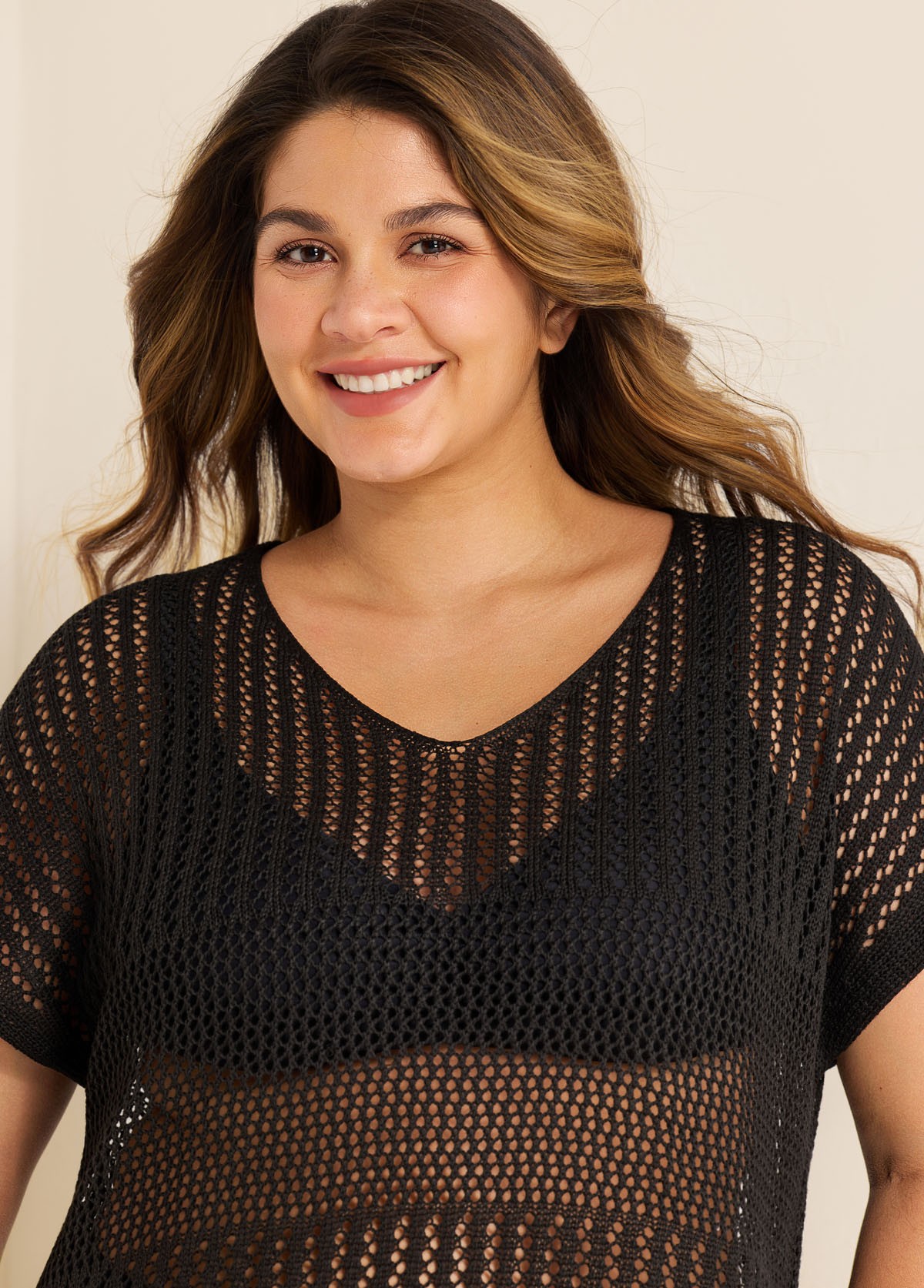 Black Plus Size Simple Side Slit Cover Up