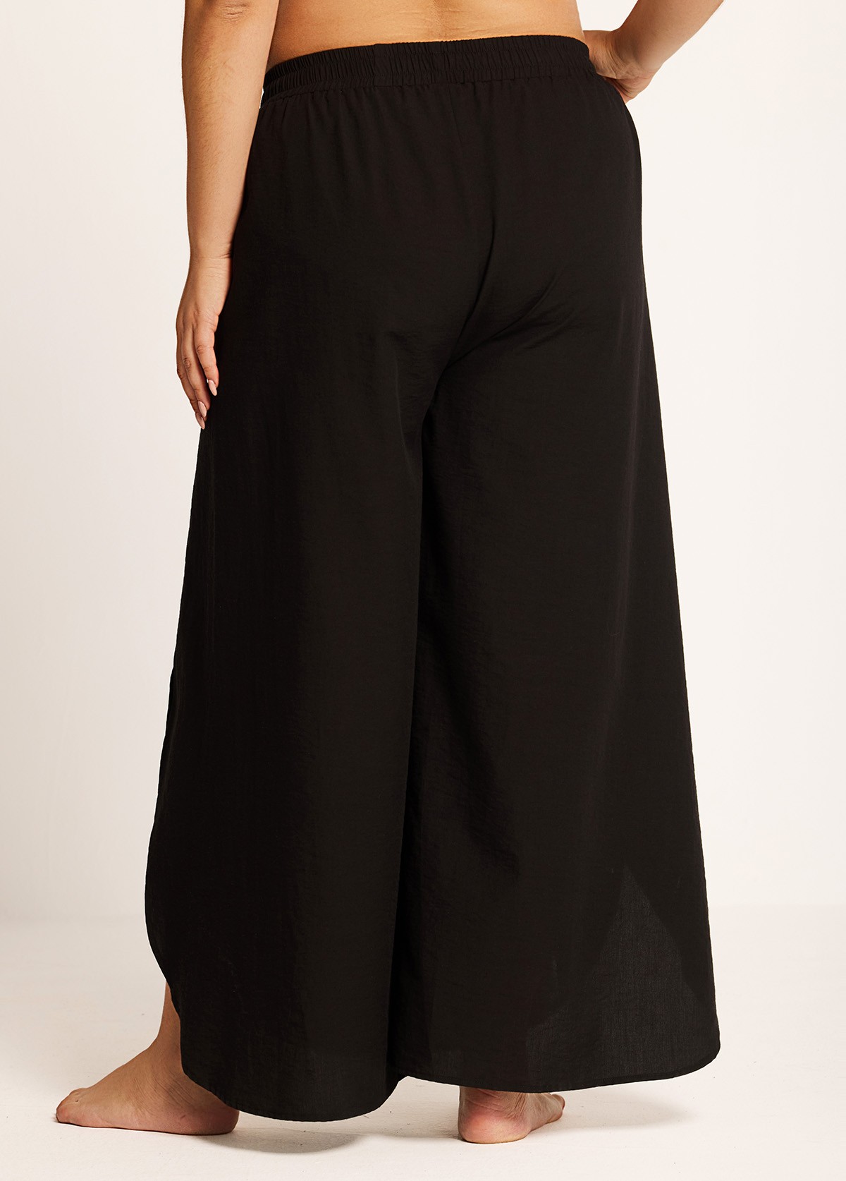 Black Through Side Split Curvy Swim Cover Ups Fly Away Pants