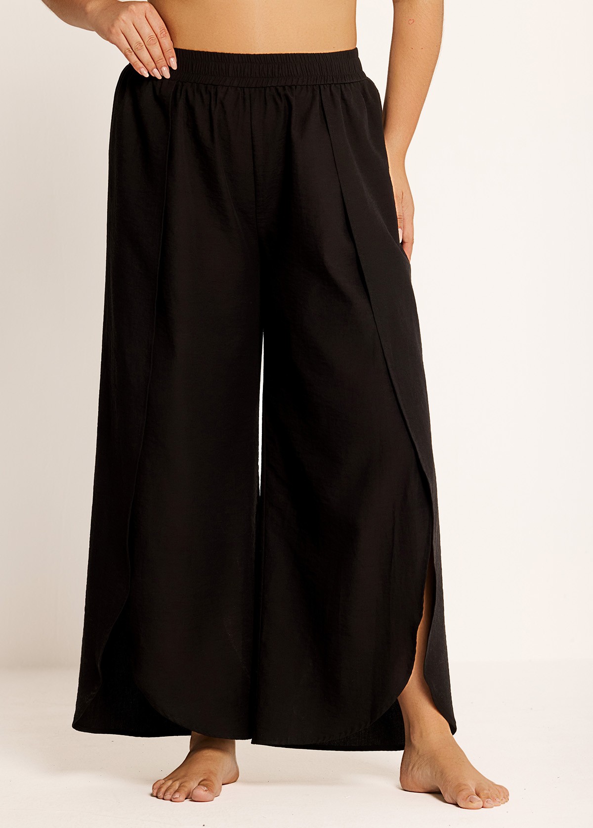 Black Through Side Split Curvy Swim Cover Ups Fly Away Pants