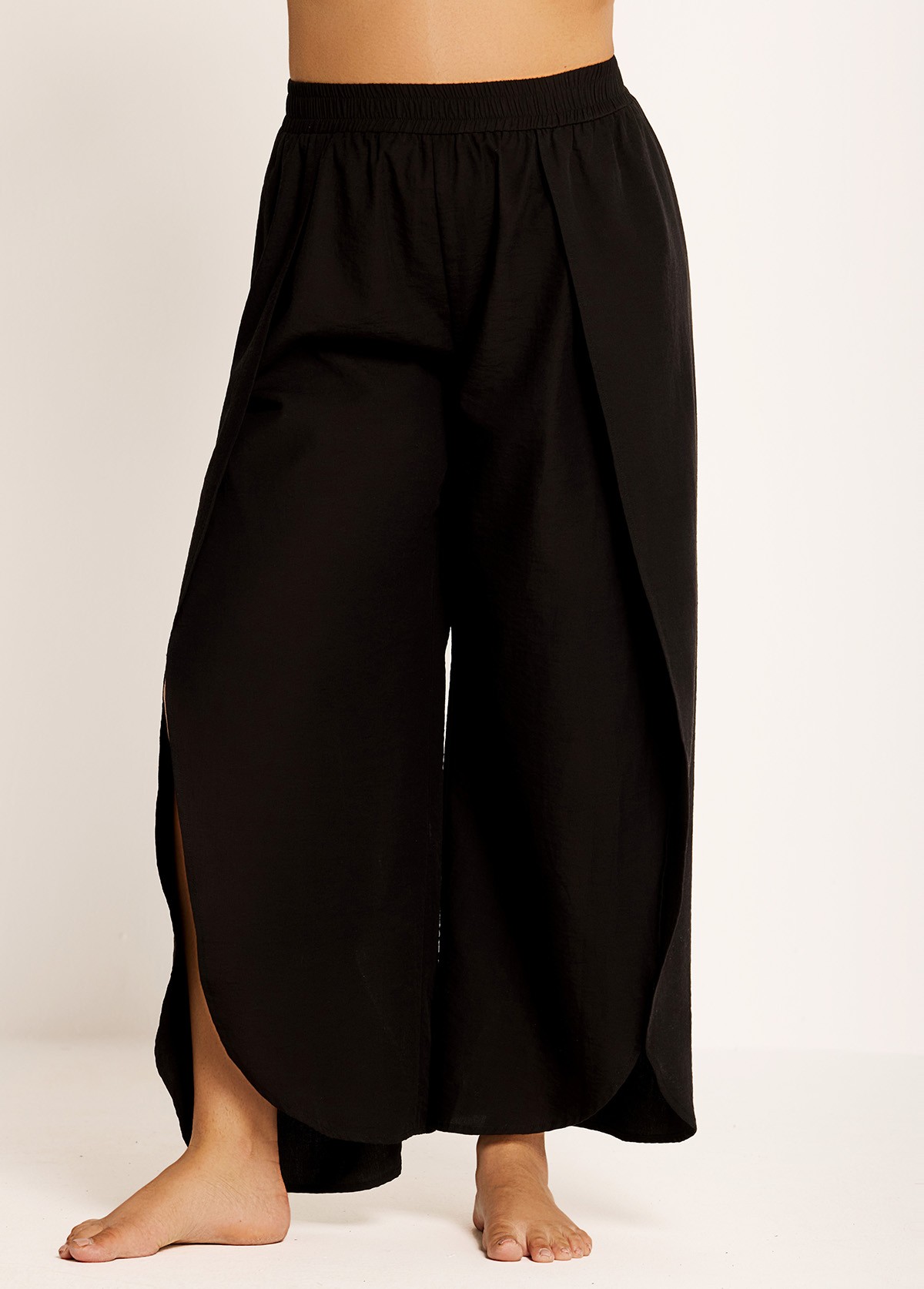 Black Through Side Split Curvy Swim Cover Ups Fly Away Pants