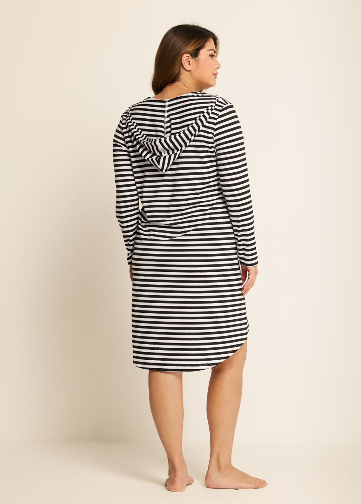 White Striped Hoodie Curvy Beachwear Cover Ups Dress