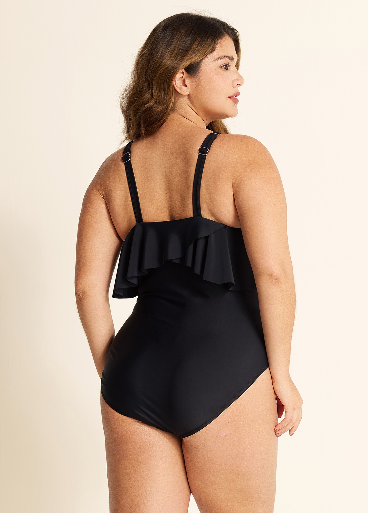 Black Square Cut Hardware One Piece Swimsuit