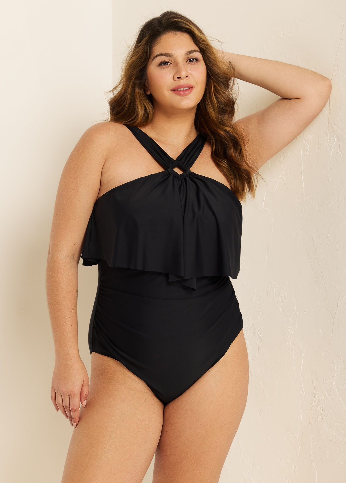 Black Square Cut Hardware One Piece Swimsuit